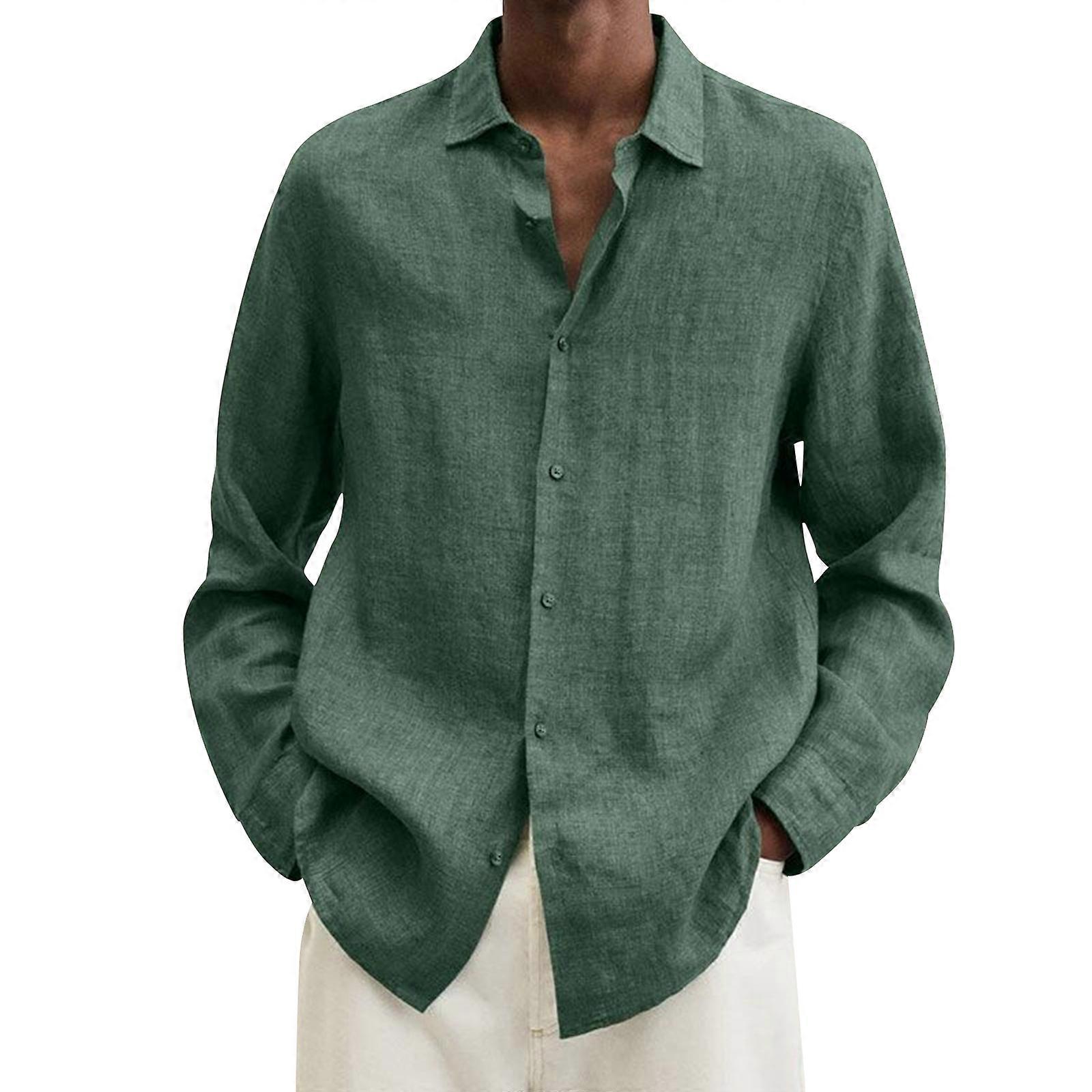 Mens Long Sleeve Cotton Linen Dress Shirt Casual Solid Button-up Baggy Tops | Fruugo UK Mens Long Sleeve Cotton Linen Dress Shirt Casual Solid Button-up Baggy Tops | Fruugo UK