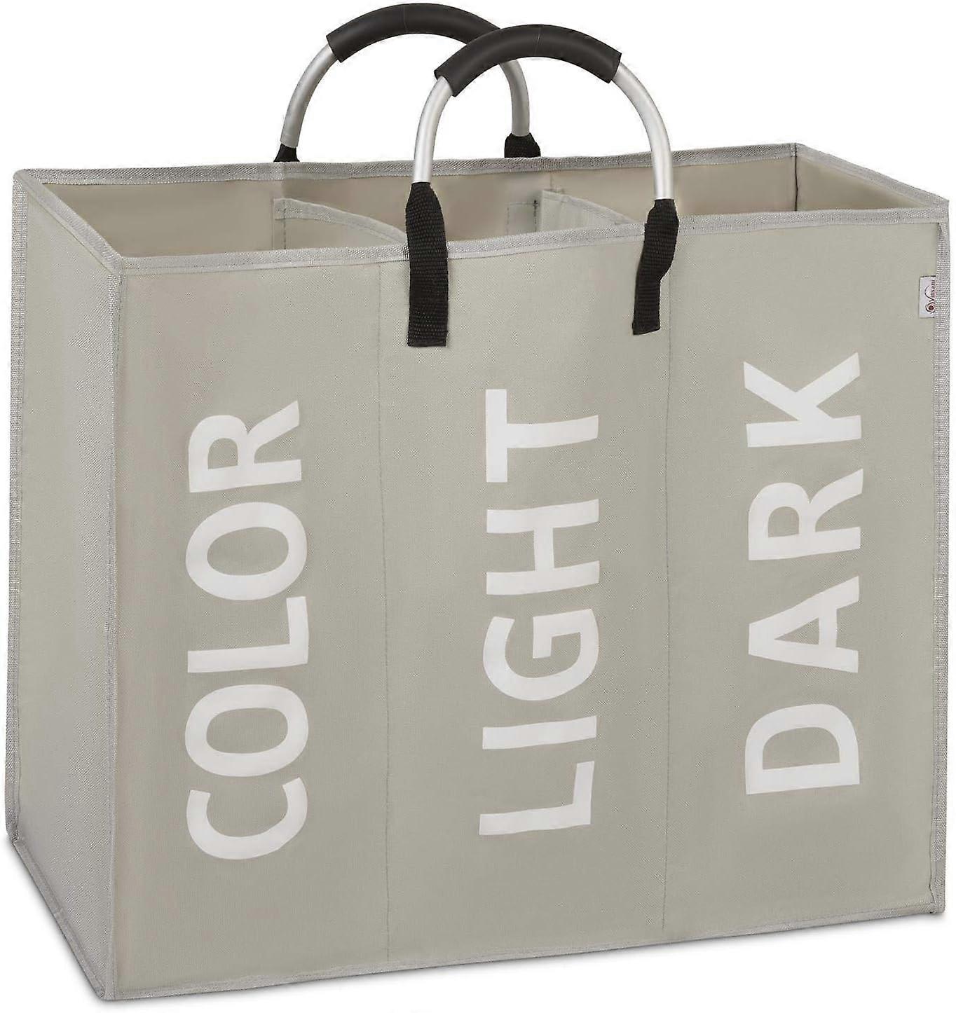 3 Sections Laundry Hamper Collapsible Bag Foldable Cloth Basket Portable Storage Bin