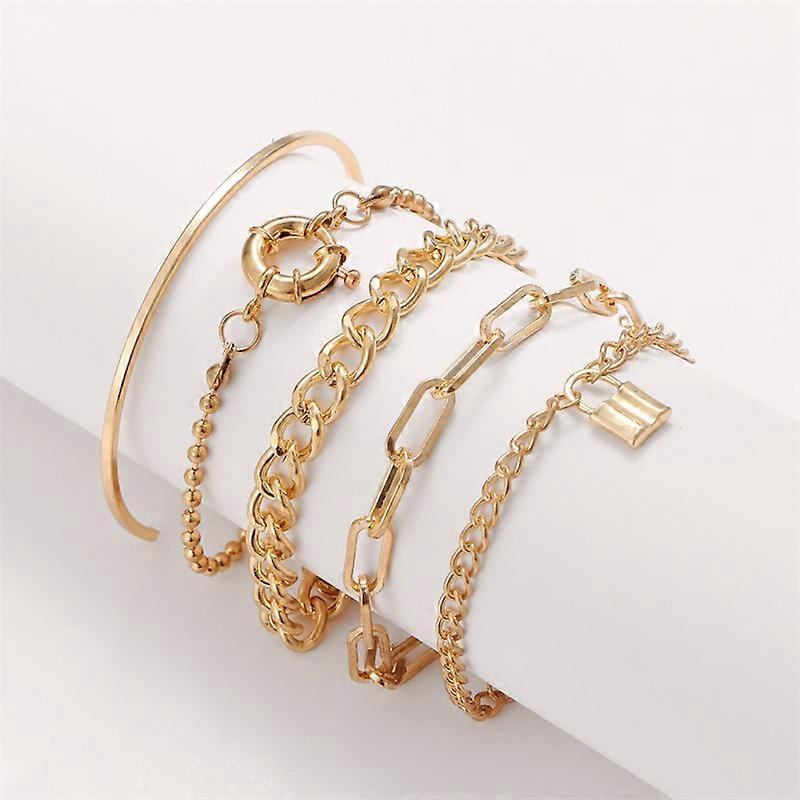 Geometric Round Lock Bracelet 5pcs Set