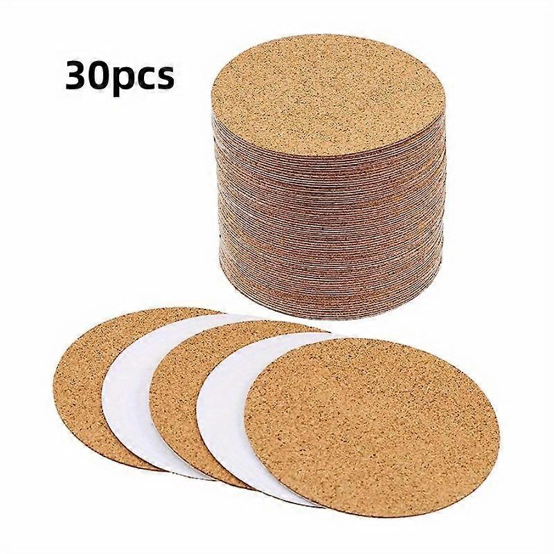 Value Pack 30pcs Self-adhesive Cork Mat, Round Cork Mat Coaster Cork Handmade DIY Craft Materials Table Decor For Restaurants, Cafes Eid Al-Adha Mubar