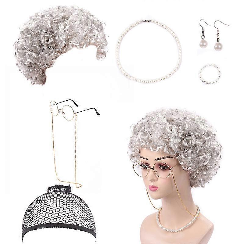 Old Lady Costume Set Grandma Wig Stage Performance