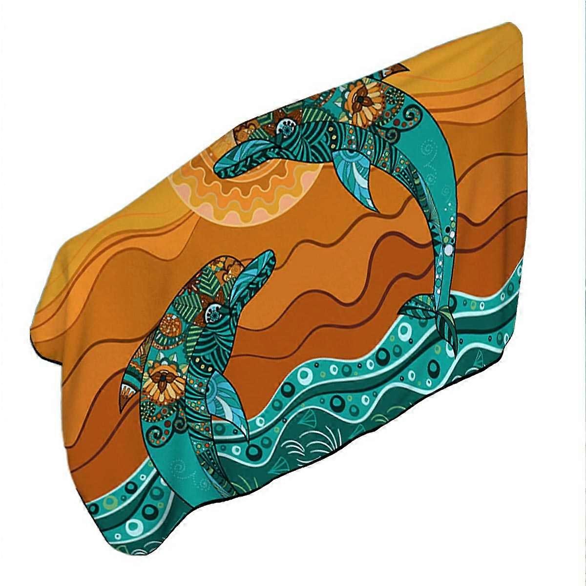 Artistic Ocean and Dolphins Microfiber Beach Towel