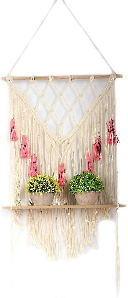 Macrame Rope Plant Hanger Wood Floating Hanging Shelf