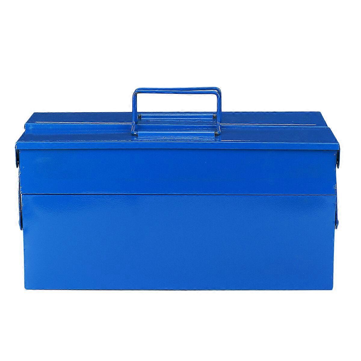 1Pcs Blue Double-layer Iron Toolbox Double-layer Iron Toolbox Portable Folding Toolbox Household Storage Box