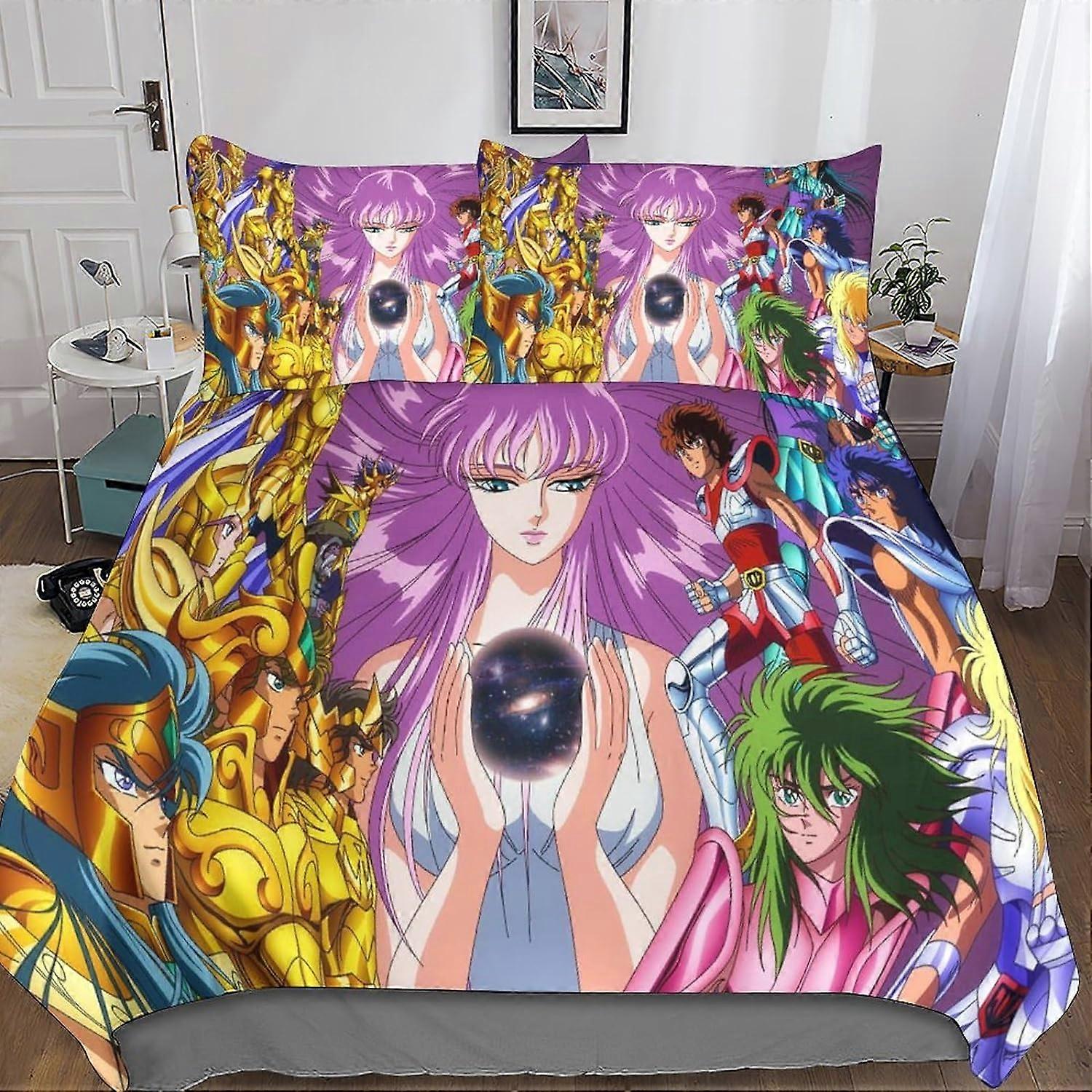 Saint Seiya Sets Påslakan Örngott 3D Microfiber Zodiac Sängkläder Set Sängkläder med dragkedja 3 st Dubbel