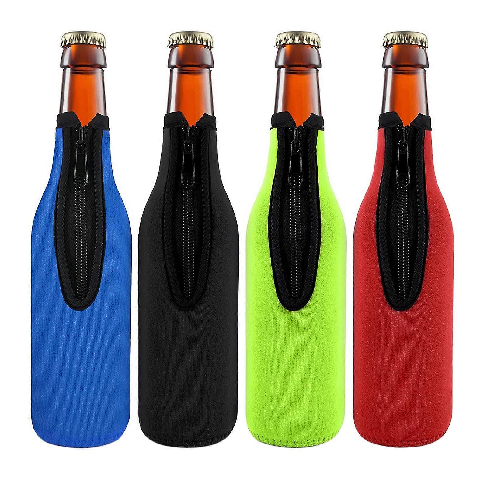 4Pcs Beer Insulated Bottle Cover Reusable Washable Zip-up Cooler Sleeve Eco-Friendly Neoprene Holder for Beer Wine Beverages