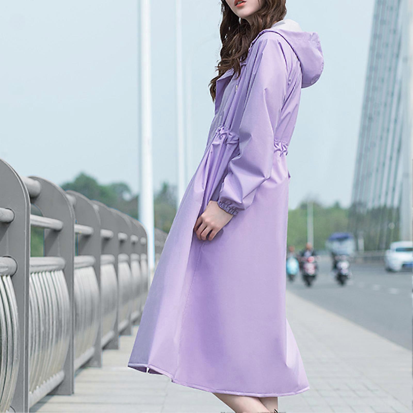 Capa de chuva longa feminina leve, impermeável, reutilizável, com capuz, para áreas externas