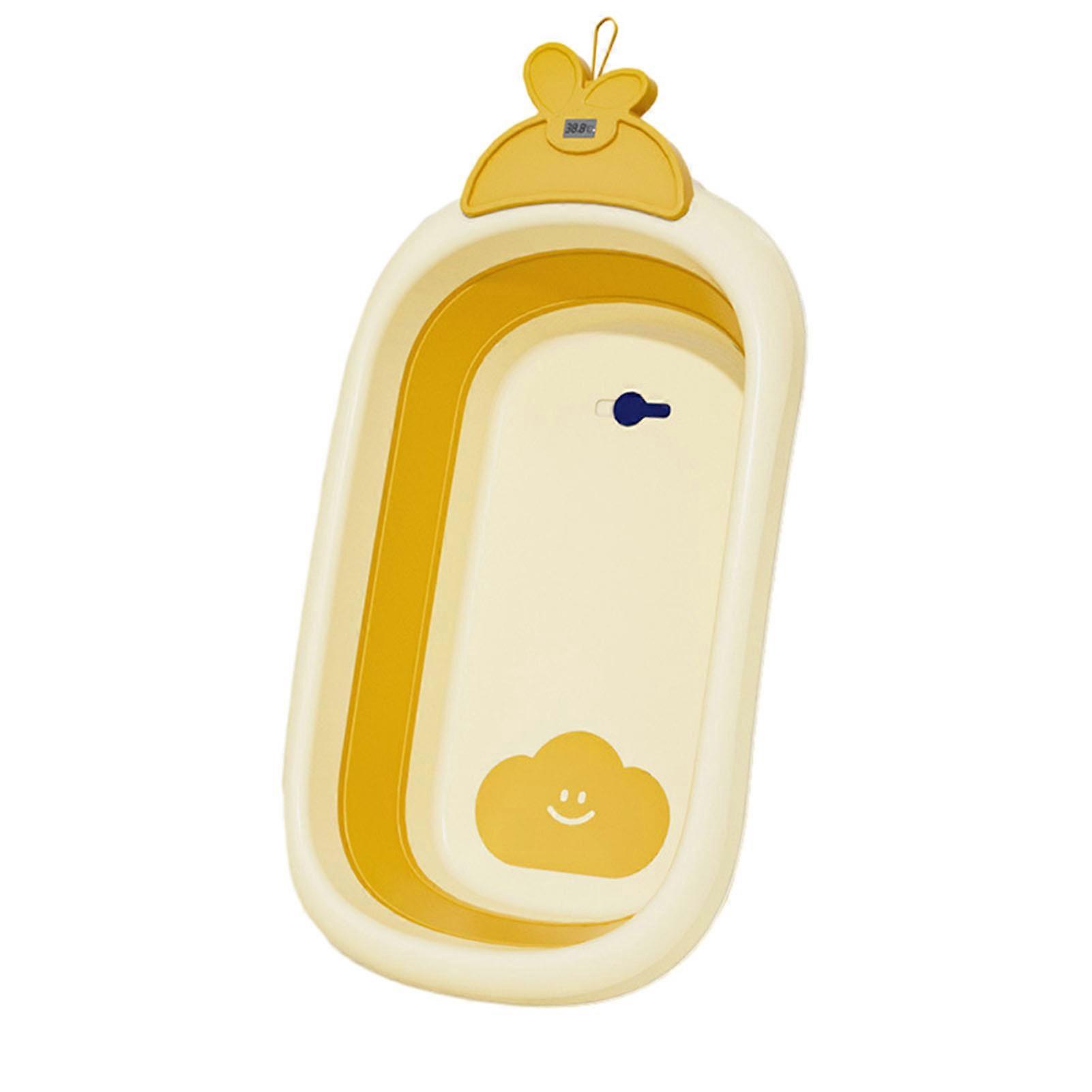 Folding Baby Bath Tub with Thermometers Practical Leakproof Stable Baby Bath Tub for Baby Showering