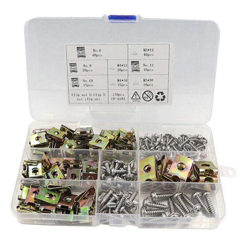 170 Pcs U-Clips for M3/4/5 Sturdy Multifunctioanl Nuts for Stuffs Repair