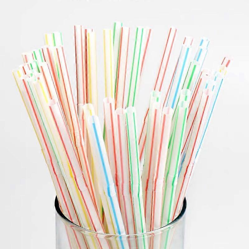 600pcs Flexible Straws Disposable Plastic Striped Multicolor Straws