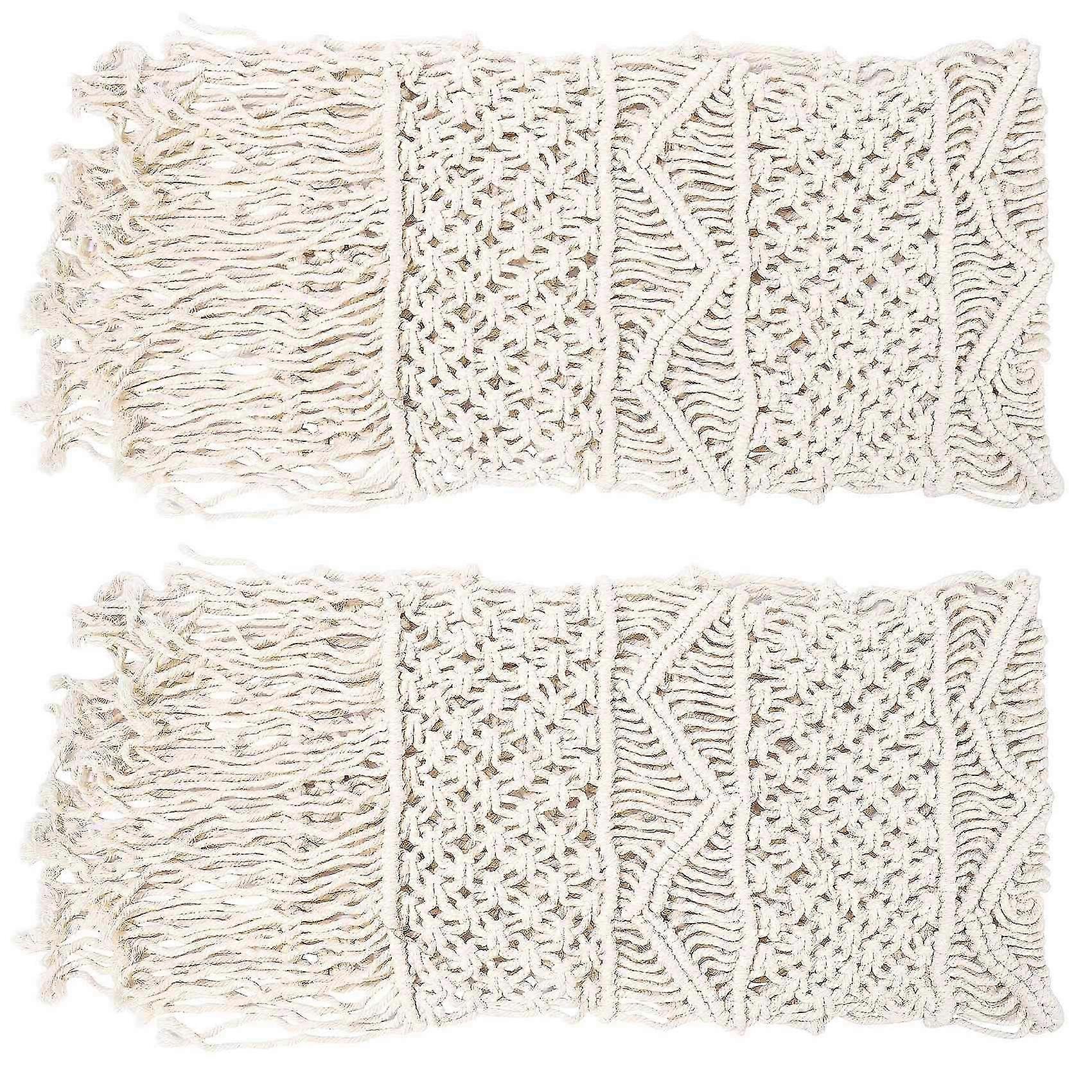 2 Pcs 35x160cm Macrame Table Runner With Tassels Bohemian Woven Table Runner Handmade Macrame Table