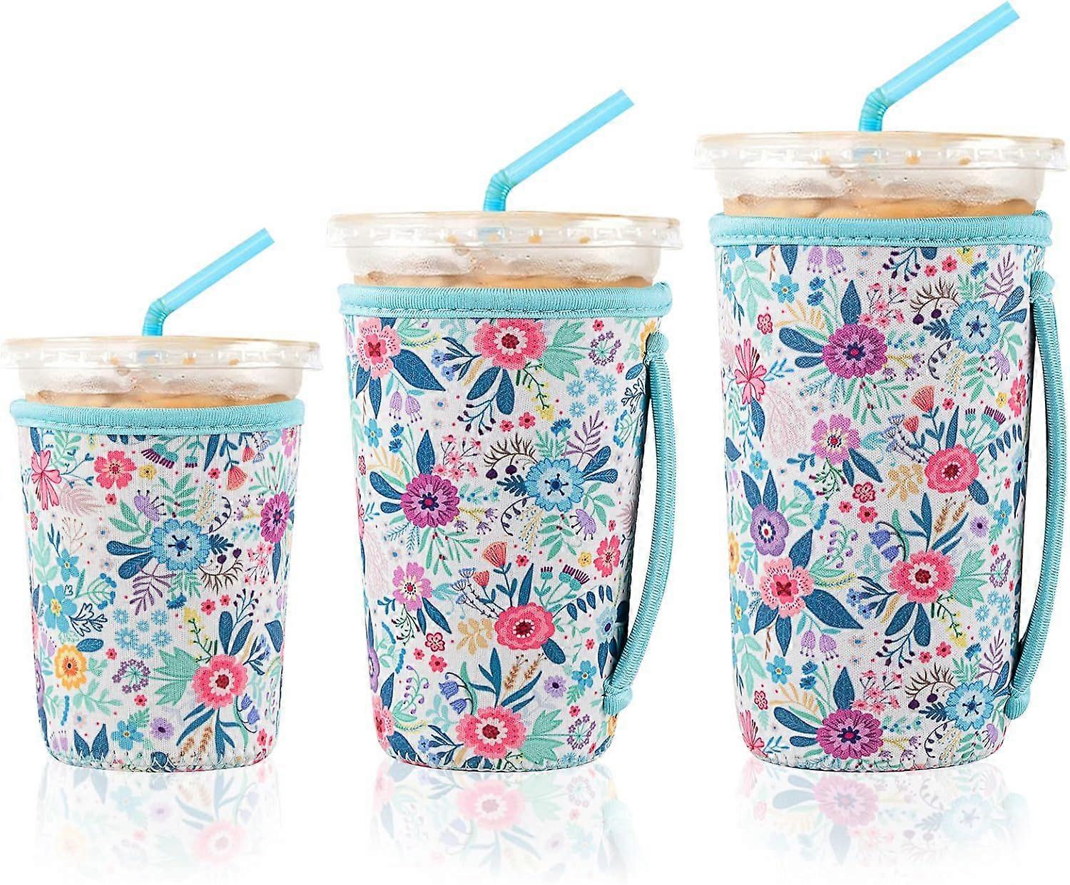 3 Pack Reusable Iced Coffee Sleeves for Iced Coffee Cups or Drinks Reusable Neoprene Insulated Sleeves