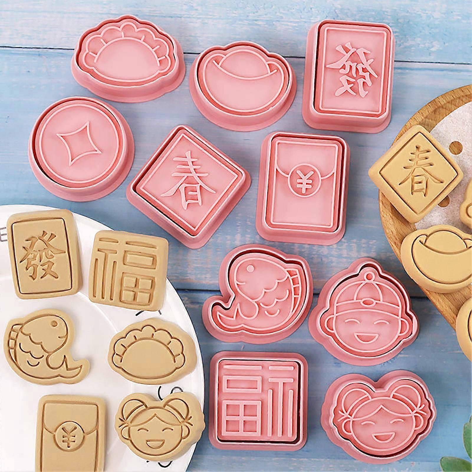 10Pcs Biscuit Molds Food Grade Smooth Edge Non-Stick Creative Shape BPA Free Multipurpose Compact Size Chinese New Year Themed Cookie Molds Baking Sup