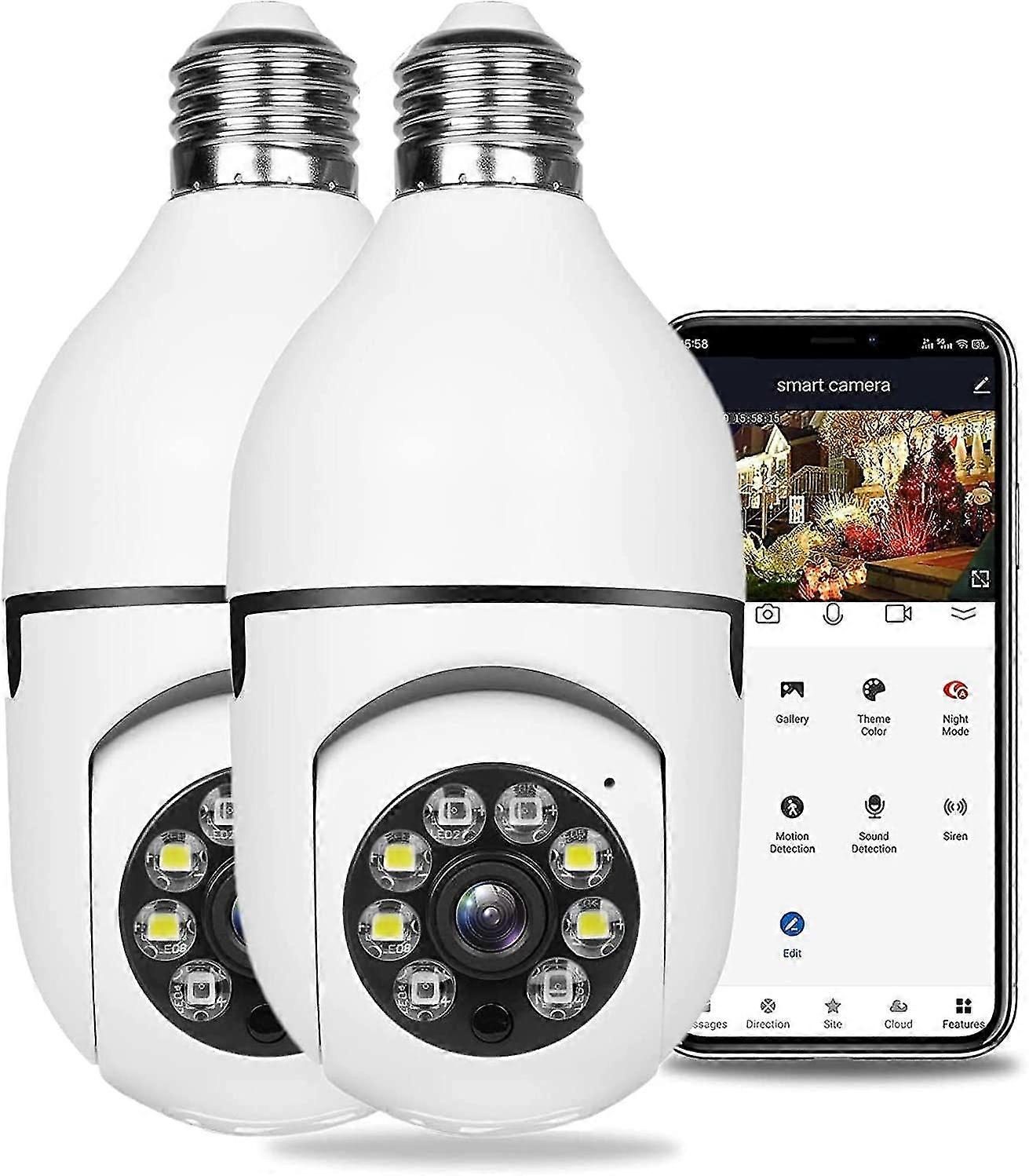 2pc Wireless Wifi Light Bulb Camera Security Camera,dome Surveillance Camera Hd Night Vision Light Socket Camera, Outdoor 1080p 360 Degree Panoramic C