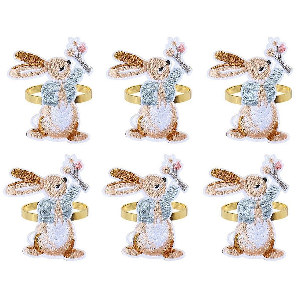 6PCS Easter Napkin Rings, Easter Designed with Bunny ,Holiday Napkin Holders for Dining Easter Part