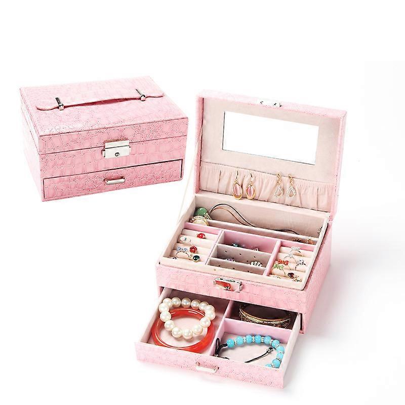 Double-Layer Rectangular Crocodile Pattern Jewelry Storage Box