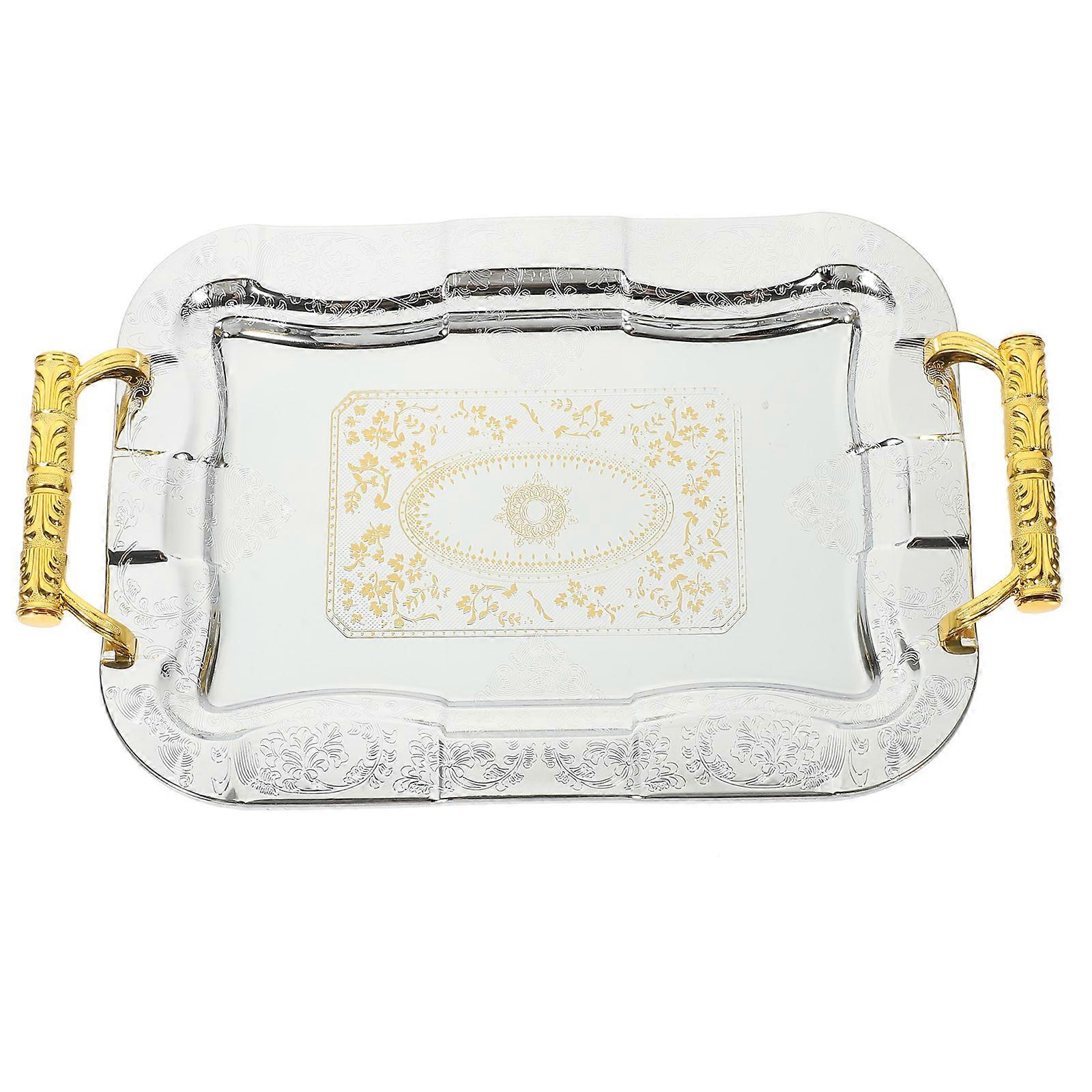 Edelstahl-Serviertablett Elegantes Serviertablett Getränketablett Obstschale Cafeteria-Tablett Essens-Serviertablett