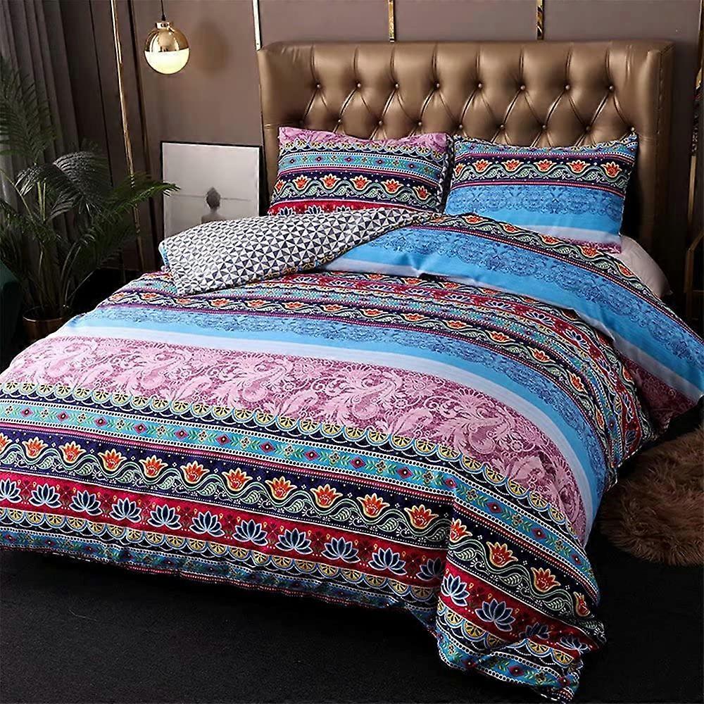 Bohemian Duvet Cover Sets Twin Size, Boho Retro Colorful Floral Exotic Style Ethnic Striped 2PC Bedding Sets Super Soft Microfiber Indian Tribal South