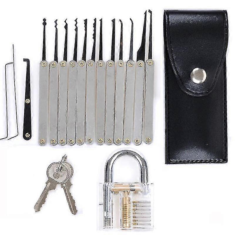 15 Pieces Lock Pick Set With Transparent Practice Locks For Locksmith Beginners Picking Tools Kit Training Set