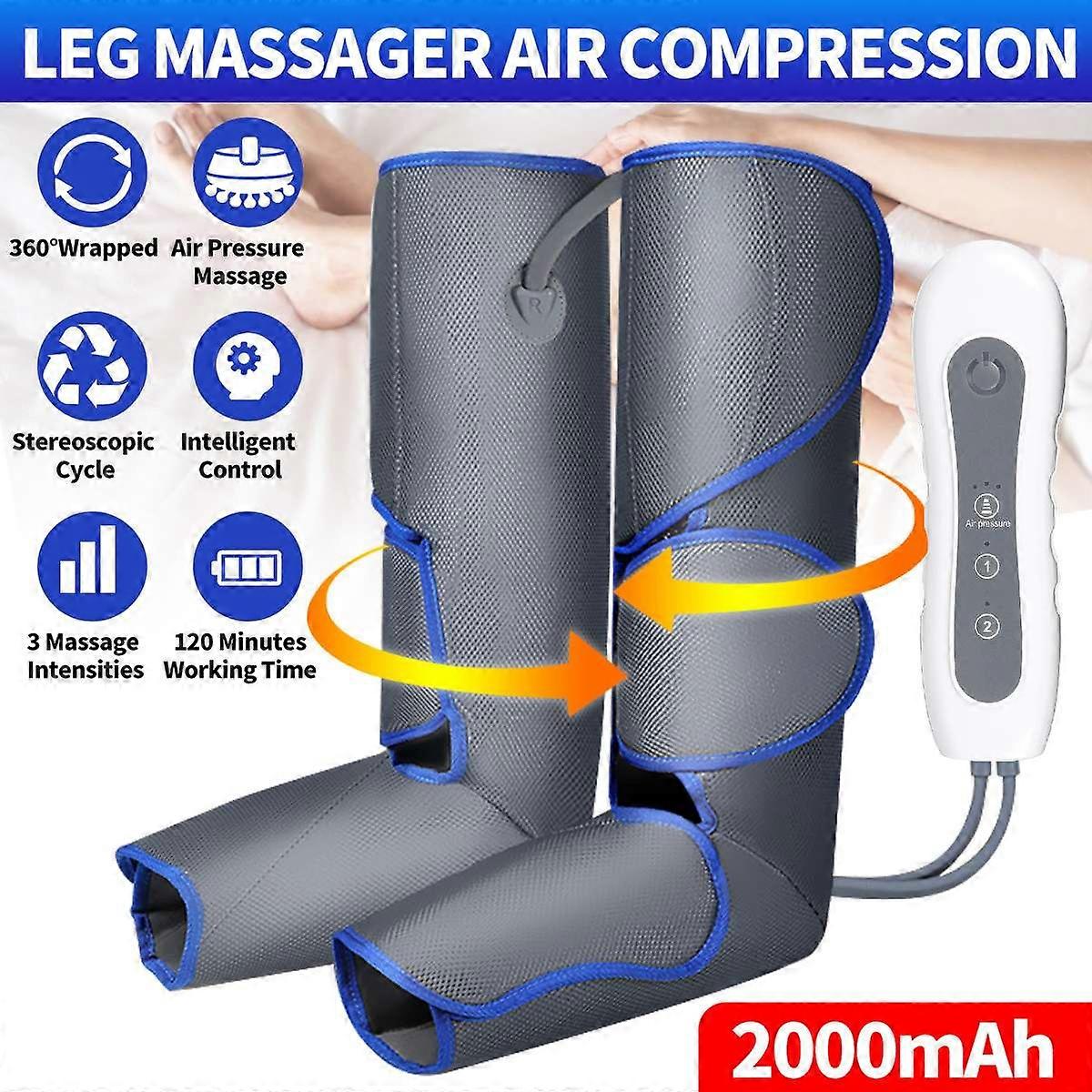 Masseur d’air de jambe SPZ pour la relaxation de la circulation Massage des pieds et des mollets avec contrôleur portable 3 modes pour la relaxation des muscles du corps
