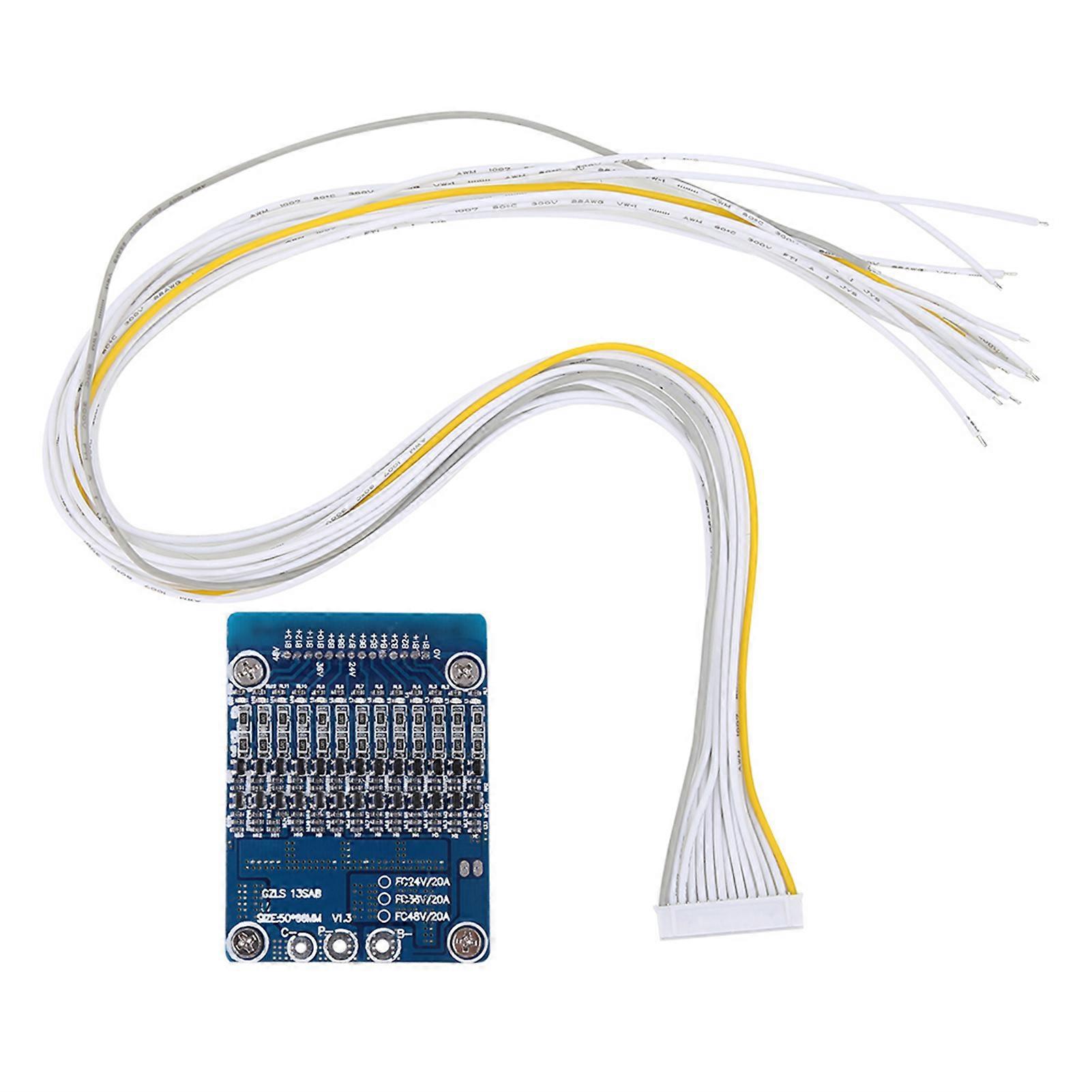 13S 48V 20A Li ion Cell 18650 Battery Protection BMS PCB Board With Balance Function