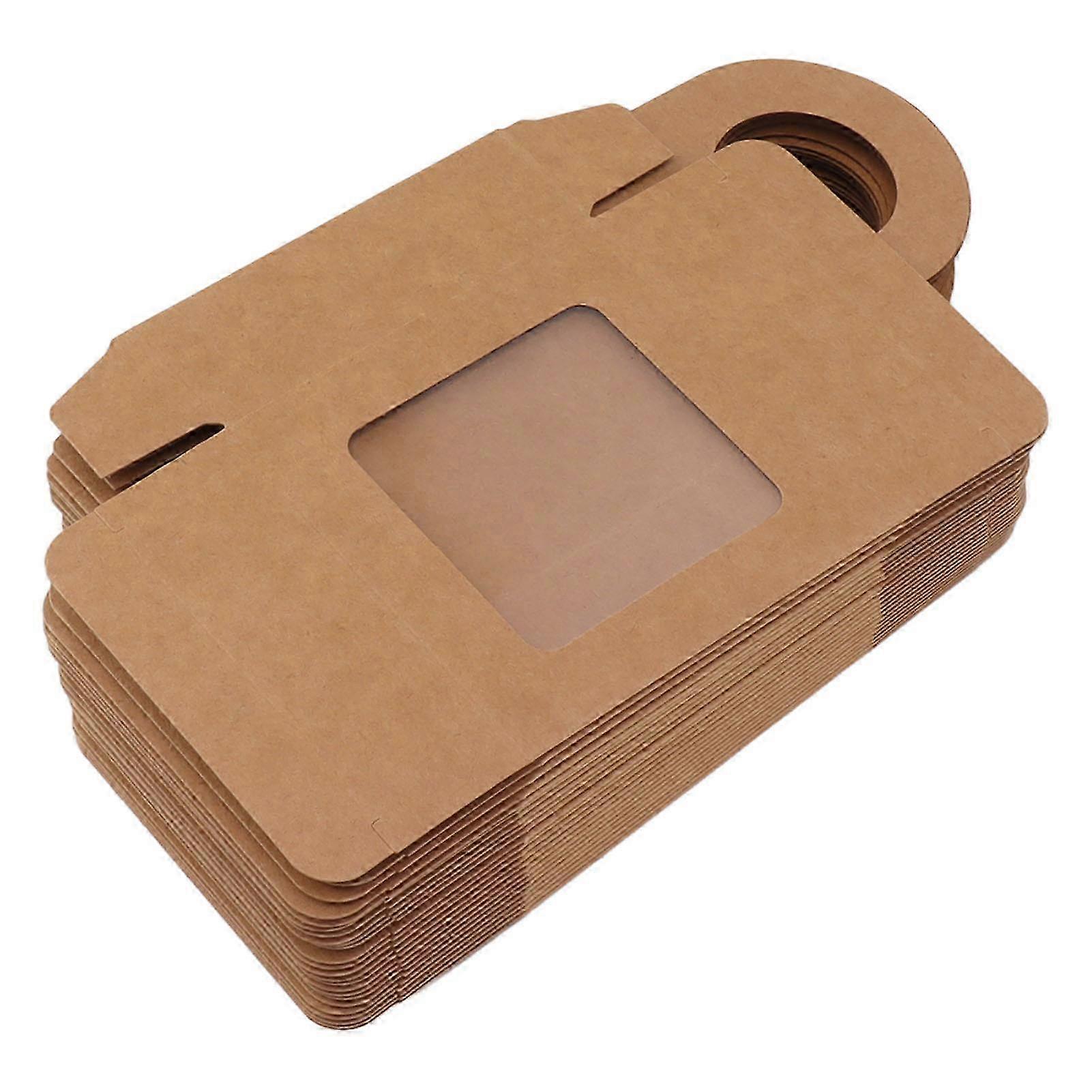 Kraft Paper Wine Bottle Box 25 Count with Window and Hanging Hook Foldable Gift Packaging