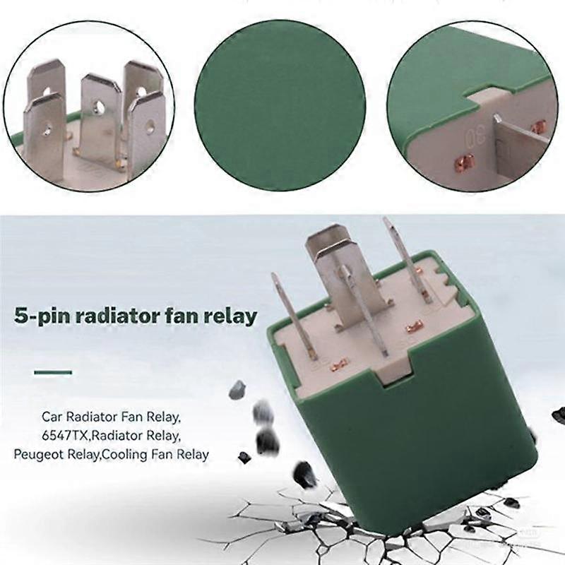 2 Pcs 12V 35A 5 Pins Cooling Radiator Fan Relay Green 6547TX for 206 207 306 307 406 407 807