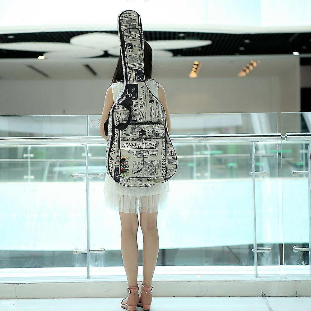 600D Water-resistant Oxford Cloth Newspaper Style Stitched Padded Straps Gig Bag Guitar Carrying Case for 41Inchs Acoustic Classic Folk Guitar