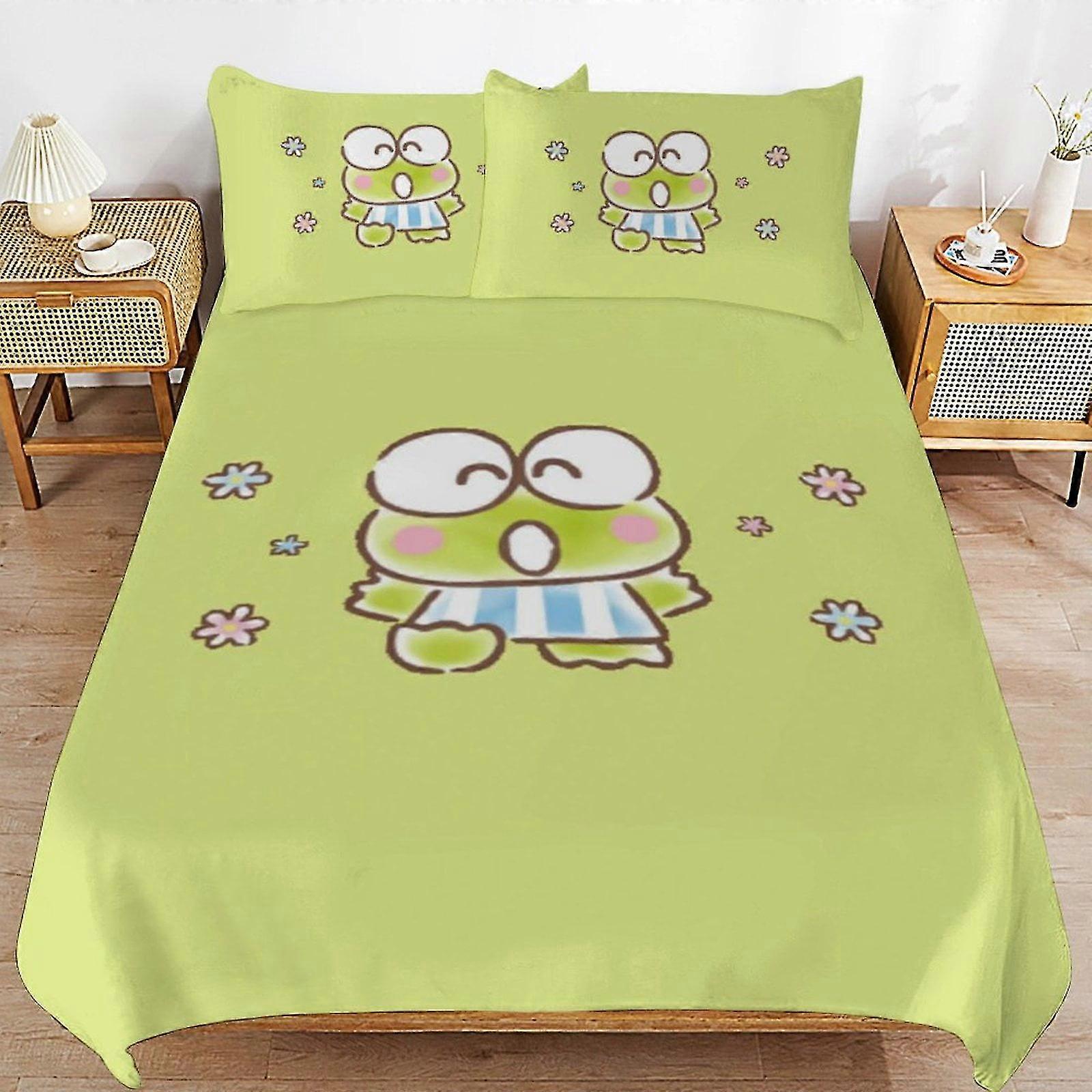 b1350 Lençóis Keroppi Capa de edredão Conjunto de cama de 3 peças 1 Capa de edredão e 2 fronhas Lençóis gb1350