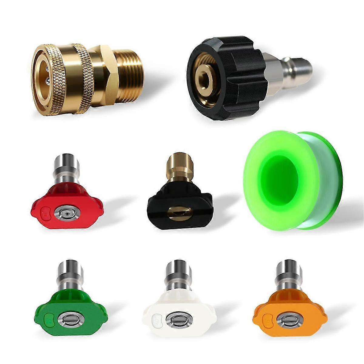 Pressure Washer Nozzle Tips, 5 Pack Tip Attachments Multiple Degrees Nozzles 1/4 Inch, M22 14mm To