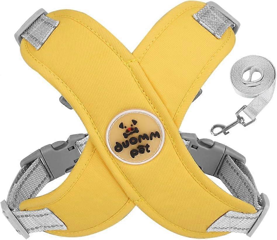 No Pull Dog Harness and Leash Set for Small Dog, Reflective Soft Padding Tactical Vest Harness Escape Proof Easy Control (Yellow, Small)