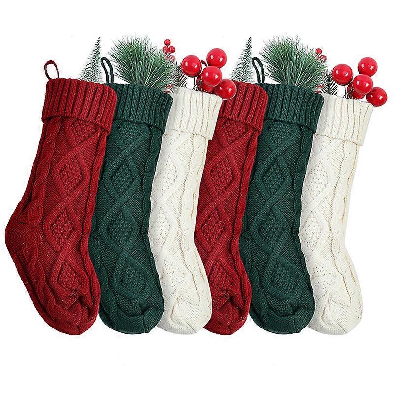 Unique Burgundy and Ivory White and Khaki Knit Christmas Stockings Oversize 46CM
