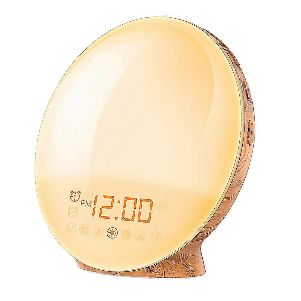 Led Light Alarm Clock Sunrise Simulation Sleep Aid With Fm Radio Snooze Clock For Bedroom-MXBC