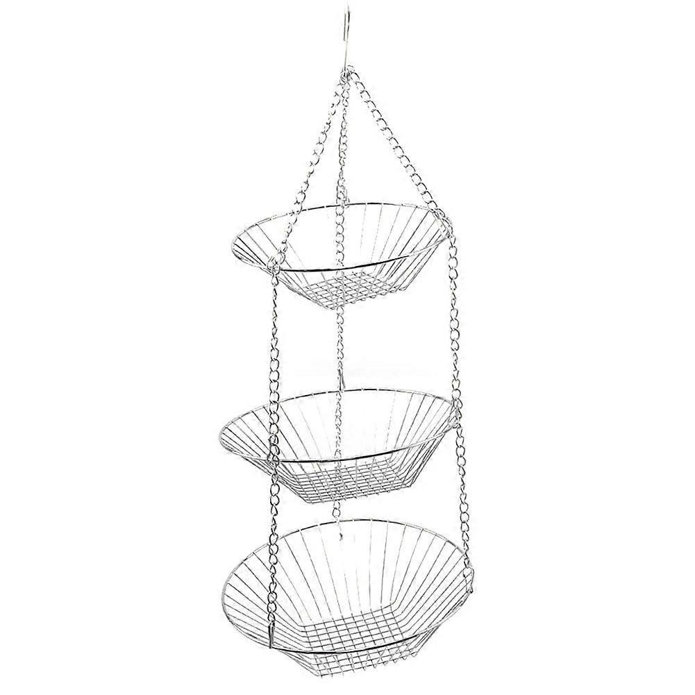 3 Layers Hollow Round Wire Hanging Fruit Vegetable Kitchen Storage Basket Plate