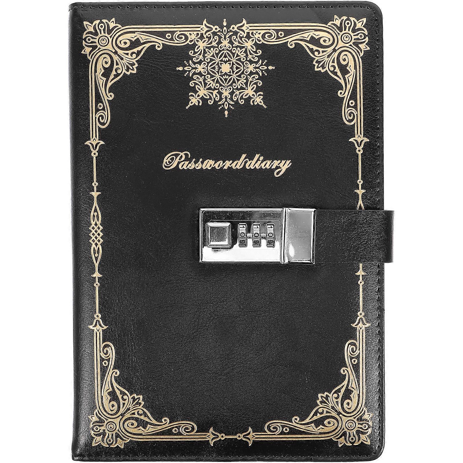 1PC Vintage Style PU Cover Diary Notebook Journal Notepad with Code Lock (Black)