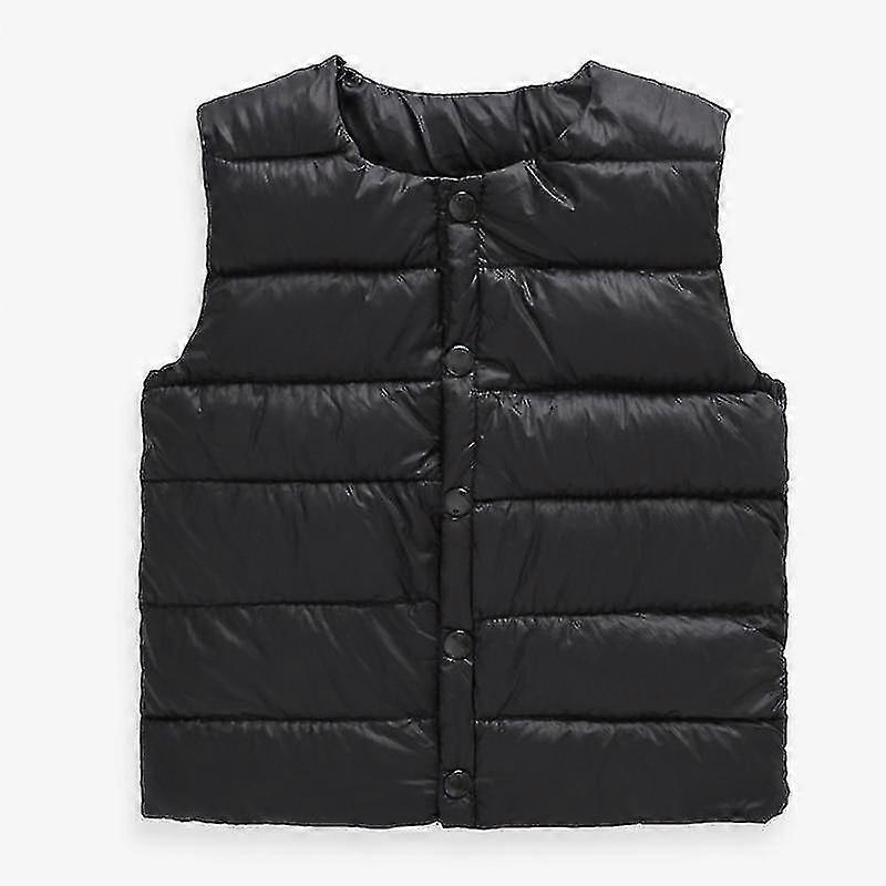 Boys Solid Round Collar Soft Warm Down Vest, Gilet d’hiver sans manches