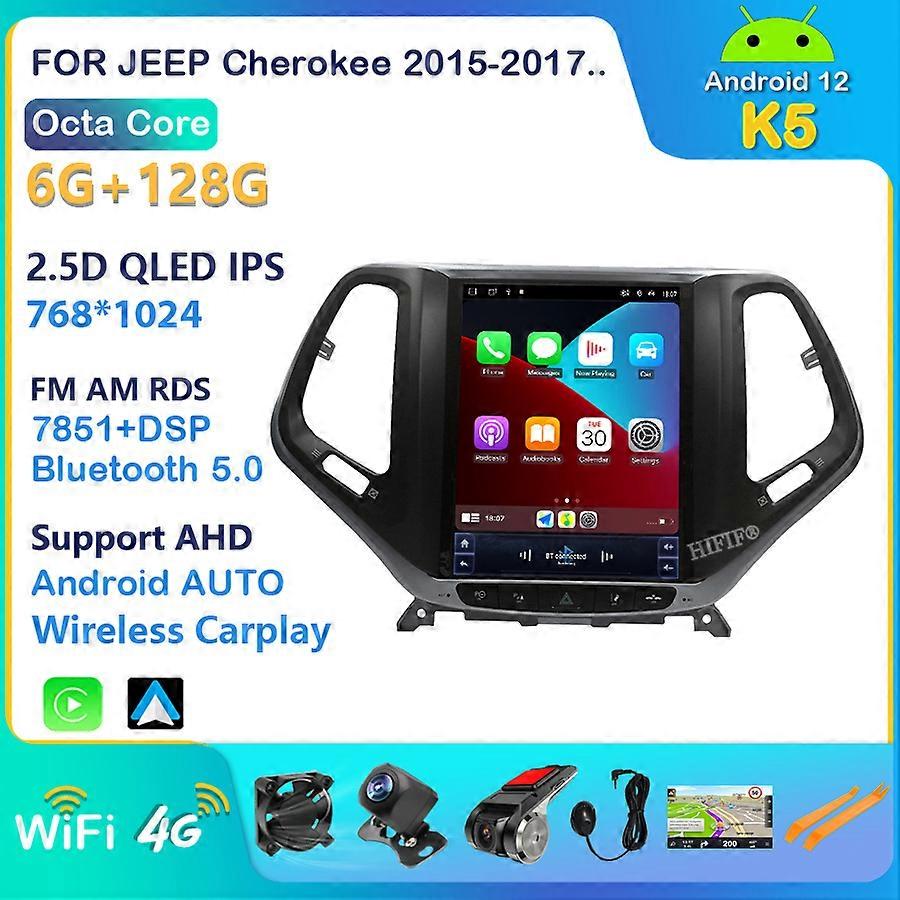 6+128G Android 12 Tesla Style Car Radio Multimedia Video Player For Jeep Cherokee 5 KL 2013-2018 Carplay Auto GPS Navigation BT