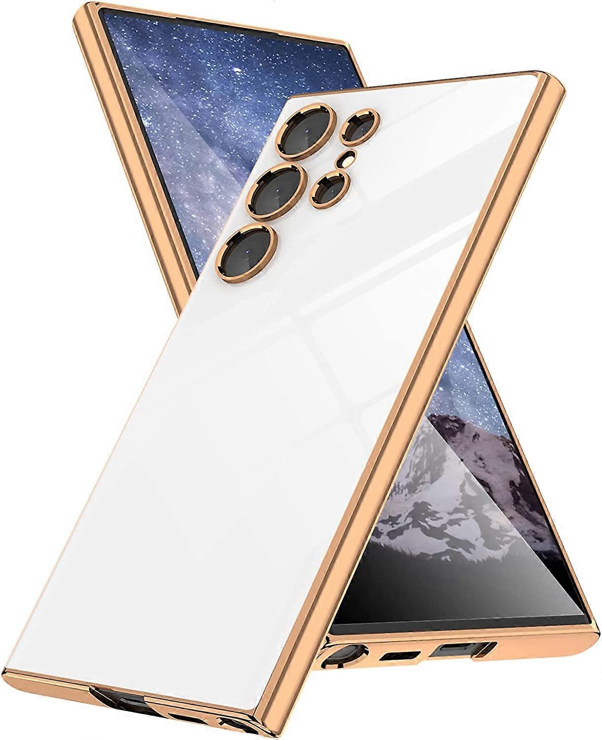 Designed for Samsung Galaxy S23 Ultra Case, Luxury Gold Plating Cover Raised Edge Bumper Silicone Shockproof Phone Case, Full Drop Protection Soft TPU