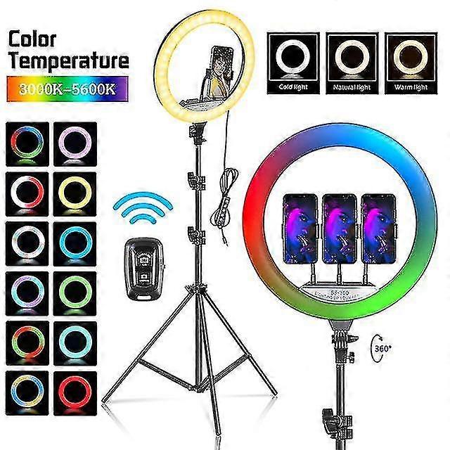 Naiwang 14 Inch35cm Rgb Led Ring Light Selfie Photographic Lighting Colorful Ring Lamp Dimmable With Control Stand For Youtube Vlog Live