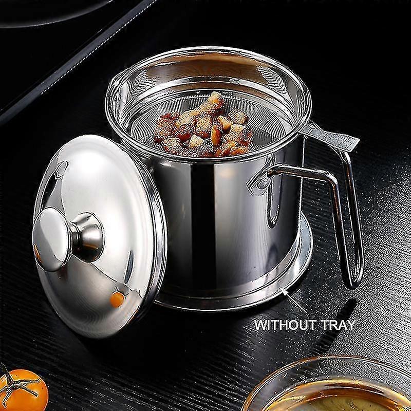 1.8l Stainless Steel Oil Strainer Pot Grease Container Storage Can With Filter