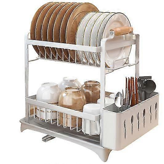 رف أطباق من الفولاذ المقاوم للصدأ مع حامل أكواب وحامل أدوات المائدة