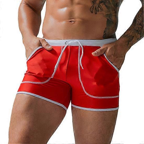 Men Swimming Trucks Mid-rise Drawstring Patchwork Color Pocket Swimming Shorts Quick-Drying Stretch Beach Surfing