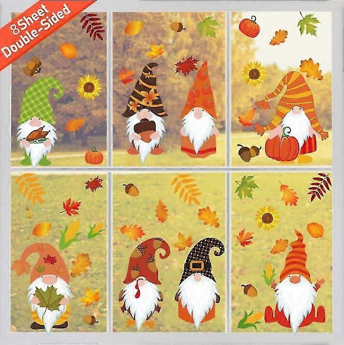 Fall Thanksgiving Window Clings - 4 Sheets Autumn Gnome Elf Scandinavian Autumn Window Decals Decorations - Thanksgiving Decorations For e, Fall De