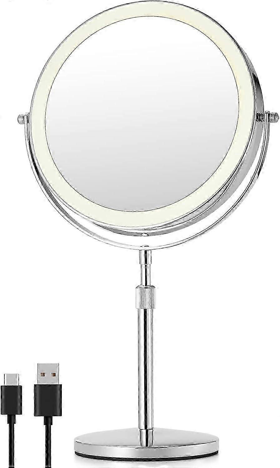 10X Magnifying Makeup Mirror with Light, 8.5 Inches Double Sided Swivel-Free Vanity Mirror with height-adjustable stand