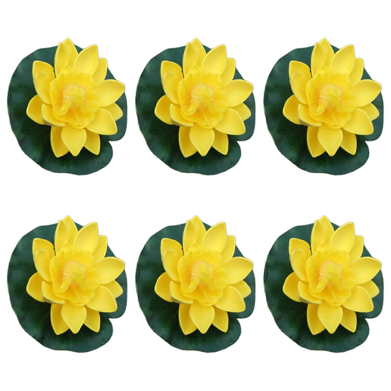 6Pcs Artificial Floating Flower Artificial Flower with Leaf Pad, for Pond Pool Fountains Garden Decorations Yellow
