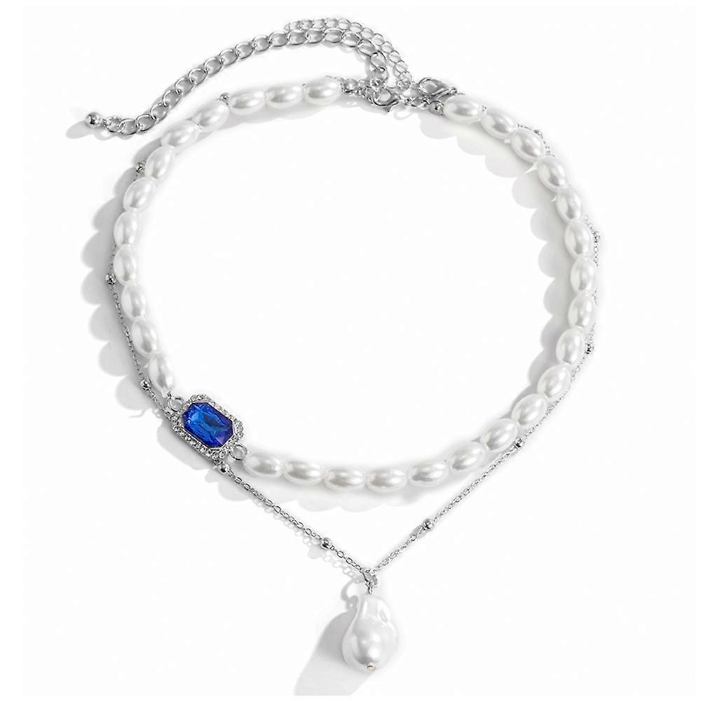 Palace-Style Gem Necklace with Imitation Pearls