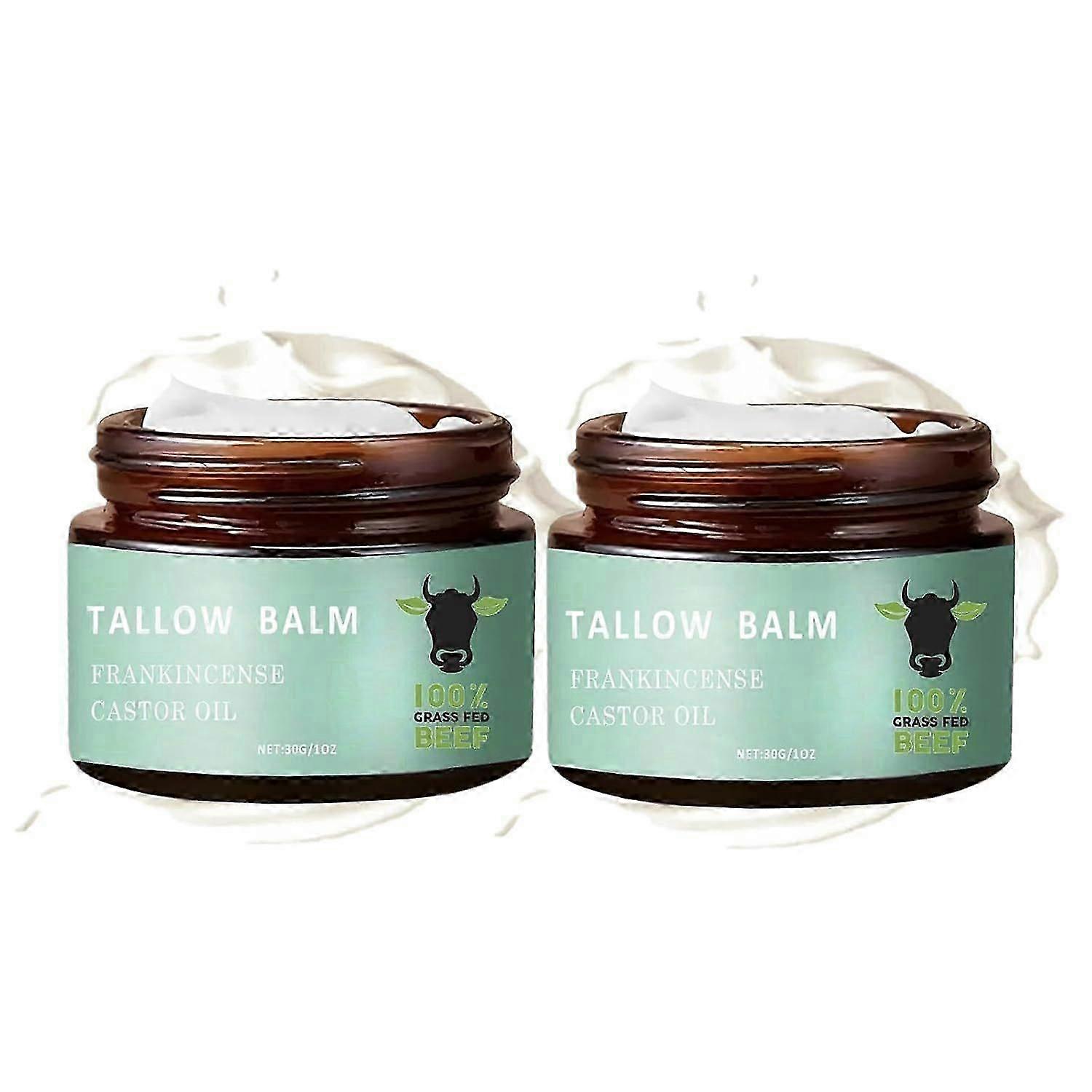2er-Pack Talg von grasgefütterten Rindern mit Weihrauchöl und Rizinusöl, Rindertalg, Rizinusöl, Weihrauch, Rindertalg, Feuchtigkeitscreme für die Haut