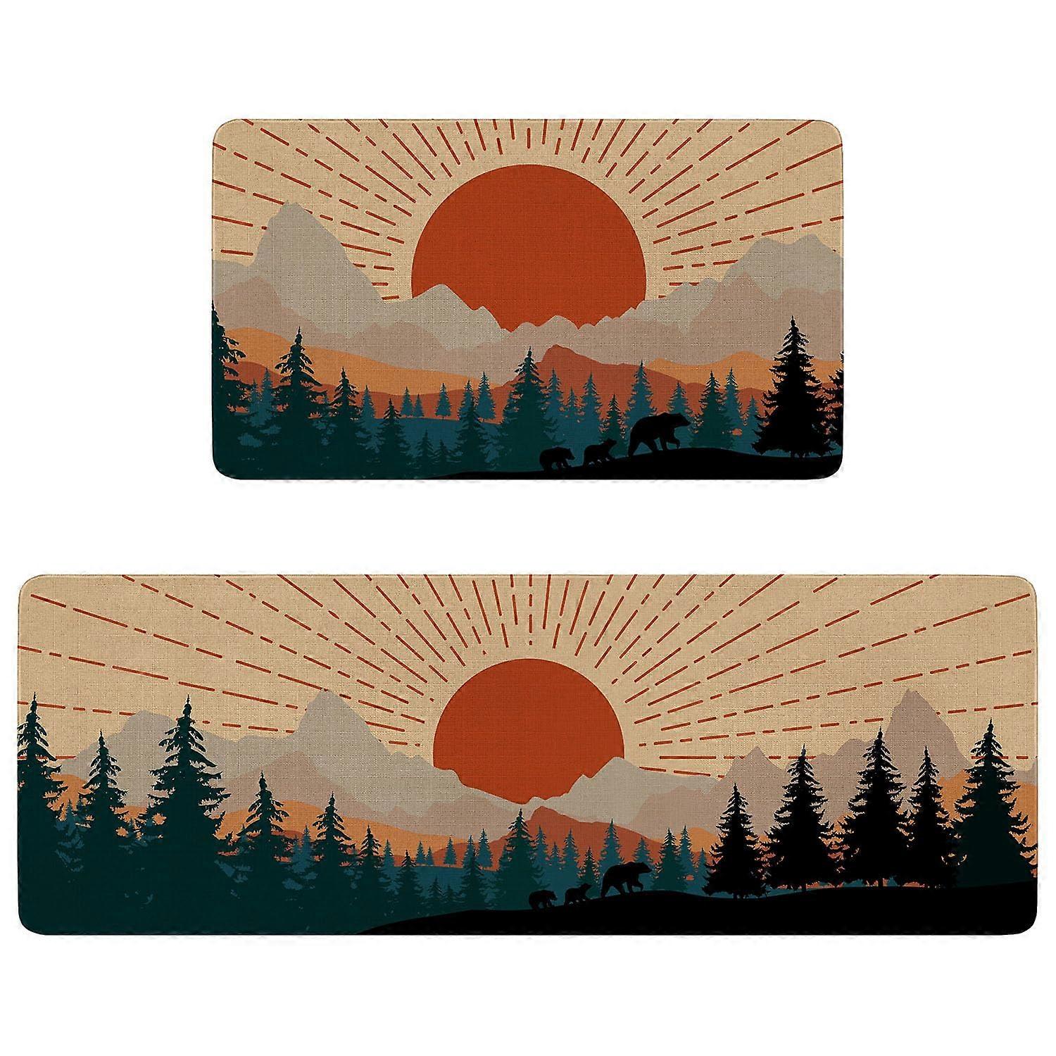 Boho Kitchen Rugs 2-Pack Abstract Nature Pattern Floor Mats For Kitchen