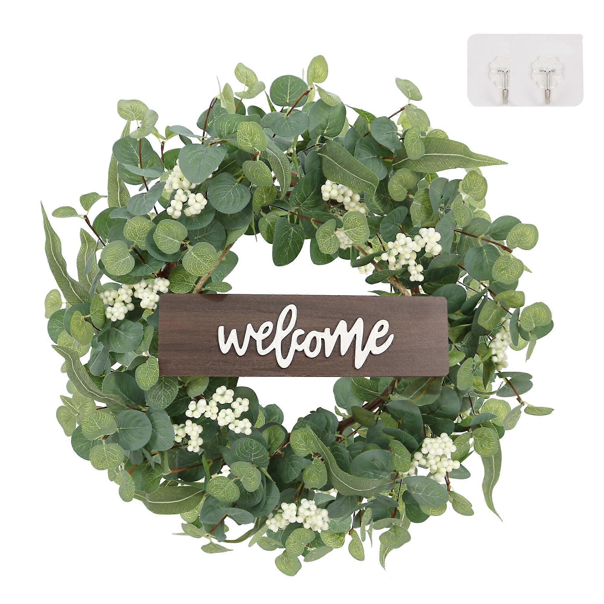 18 Eucalyptus Wreath for Front Door, Greenery Decor with Leaves for Indoor/Outdoor