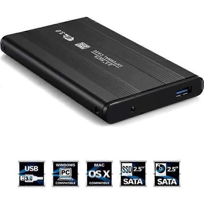 External Hard Drive Enclosure - Black - USB 3.0 - 2.5 SATA - Shockproof - Plug and Play